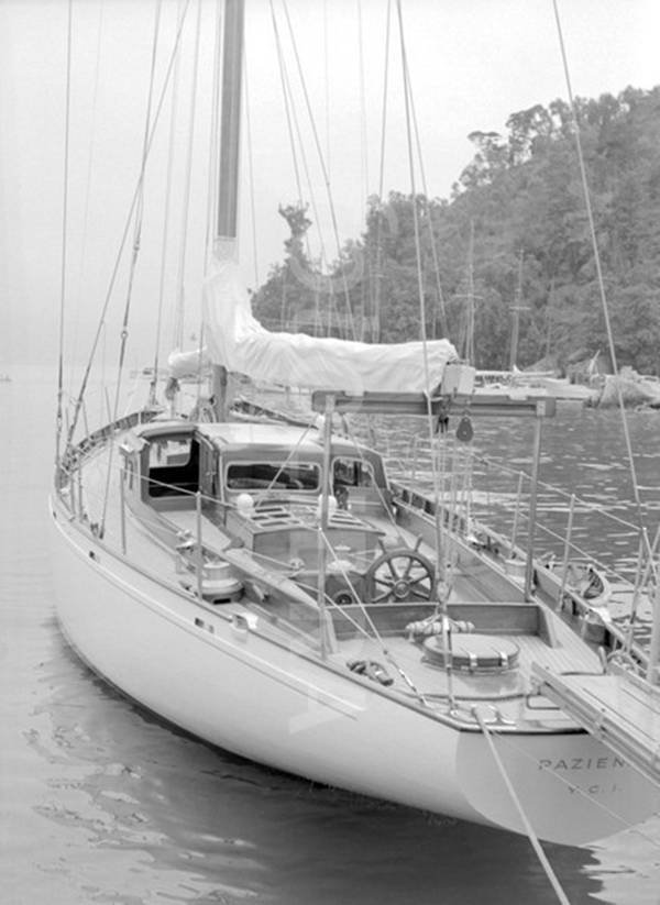Pazienza in the late 1950s, lying stern-to in Italy